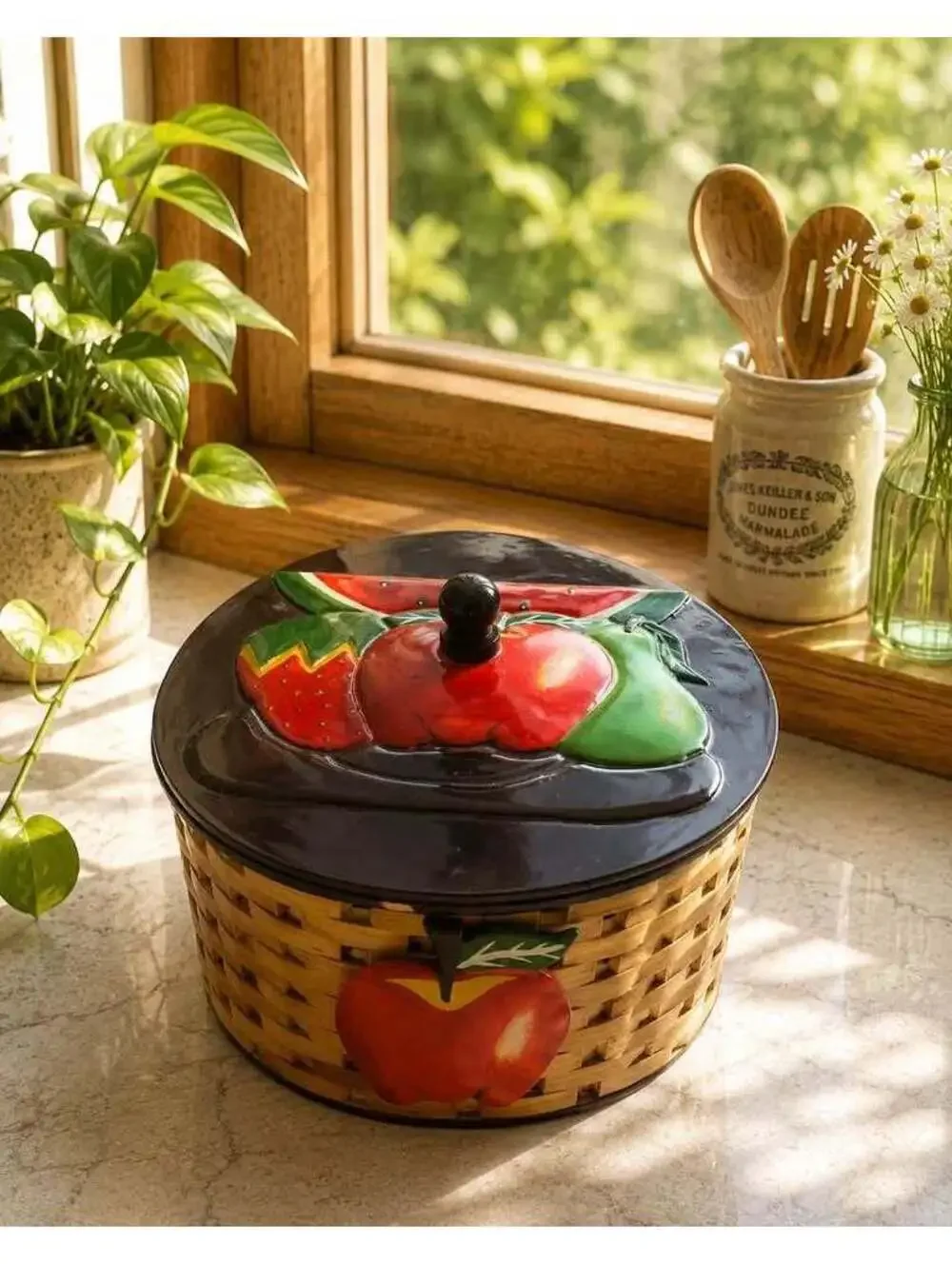 1970s Vintage Apple Kitchen Basket & Insulated Ice Bucket Set